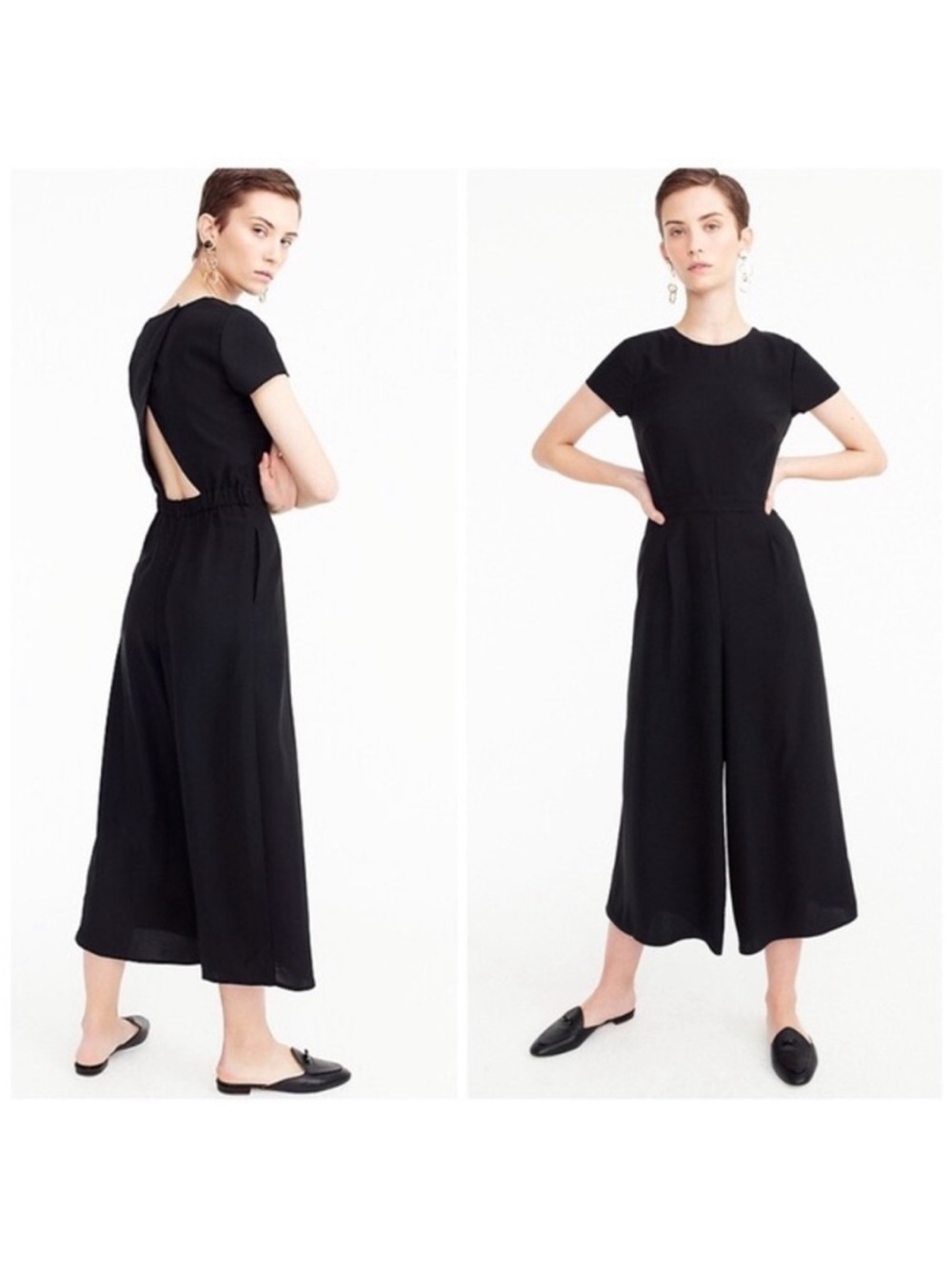 J Crew Drape Back Wide Leg Crop Jumper Black Size 12 Neutral Flowy Casual